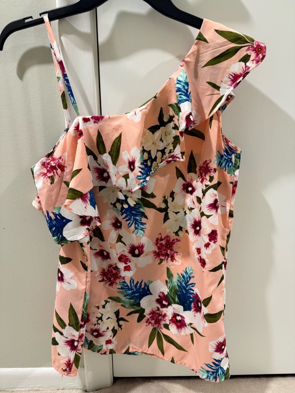 Page Floral One-Shoulder Ruffle Top - Pink